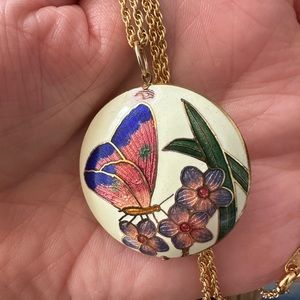 Stunning Vintage cloisonné double sided pendant with chain